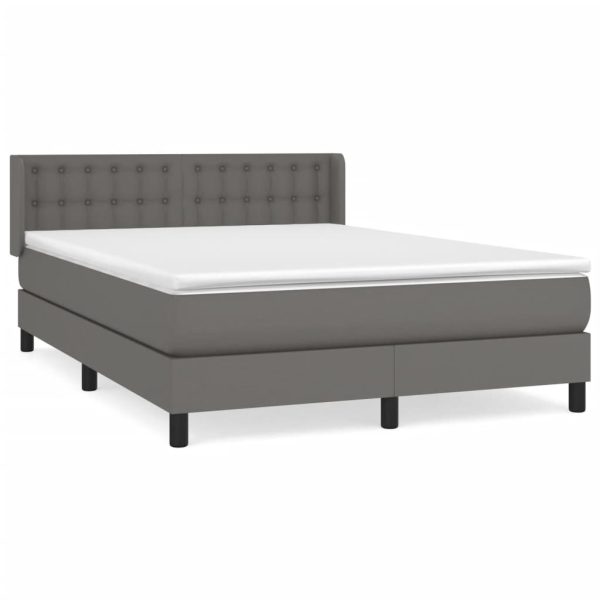 Pat box spring cu saltea, gri, 140×190 cm, piele ecologică