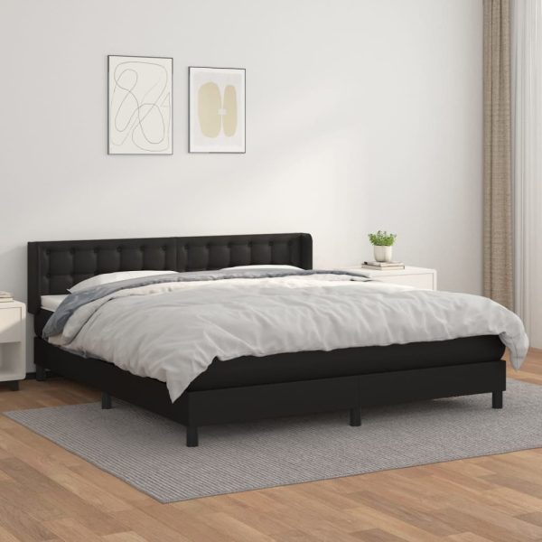 Pat box spring cu saltea, negru, 180×200 cm, piele ecologică
