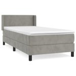 Pat box spring cu saltea, gri deschis, 90×200 cm, catifea