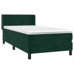 Pat box spring cu saltea, verde închis, 90×200 cm, catifea