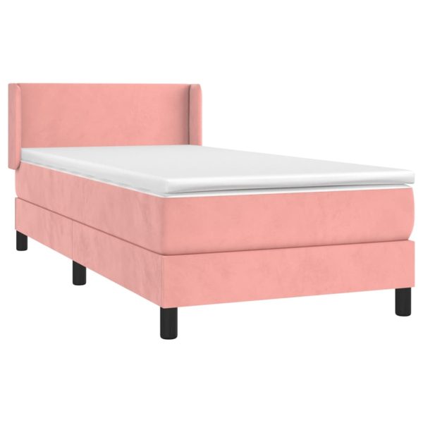 Pat box spring cu saltea, roz, 90×200 cm, catifea