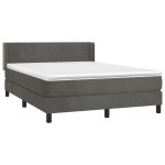 Pat box spring cu saltea, gri închis, 140×190 cm, catifea