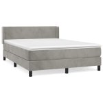 Pat box spring cu saltea, gri deschis, 140×200 cm, catifea