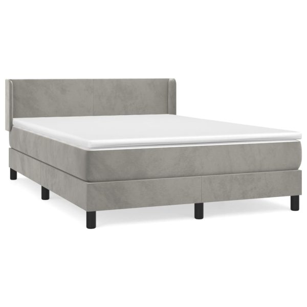 Pat box spring cu saltea, gri deschis, 140×200 cm, catifea
