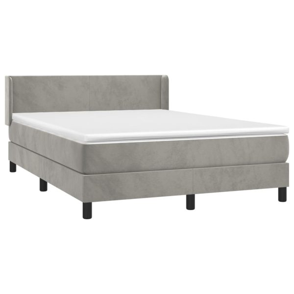 Pat box spring cu saltea, gri deschis, 140×200 cm, catifea