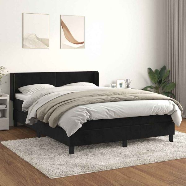Pat box spring cu saltea, negru, 140×200 cm, catifea