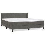Pat box spring cu saltea, gri închis, 160×200 cm, catifea