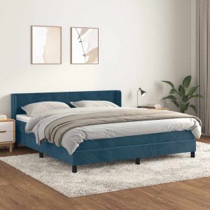 Pat box spring cu saltea, albastru închis, 180×200 cm, catifea