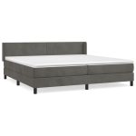Pat box spring cu saltea, gri închis, 200×200 cm, catifea