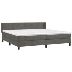 Pat box spring cu saltea, gri închis, 200×200 cm, catifea