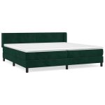 Pat box spring cu saltea, verde închis, 200×200 cm, catifea
