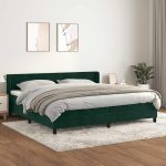 Pat box spring cu saltea, verde închis, 200×200 cm, catifea