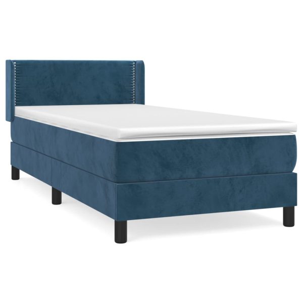 Pat box spring cu saltea, albastru închis, 80×200 cm, catifea