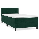 Pat box spring cu saltea, verde închis, 90×190 cm, catifea