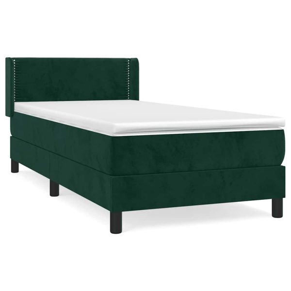 Pat box spring cu saltea, verde închis, 90×190 cm, catifea