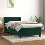 Pat box spring cu saltea, verde închis, 90×190 cm, catifea