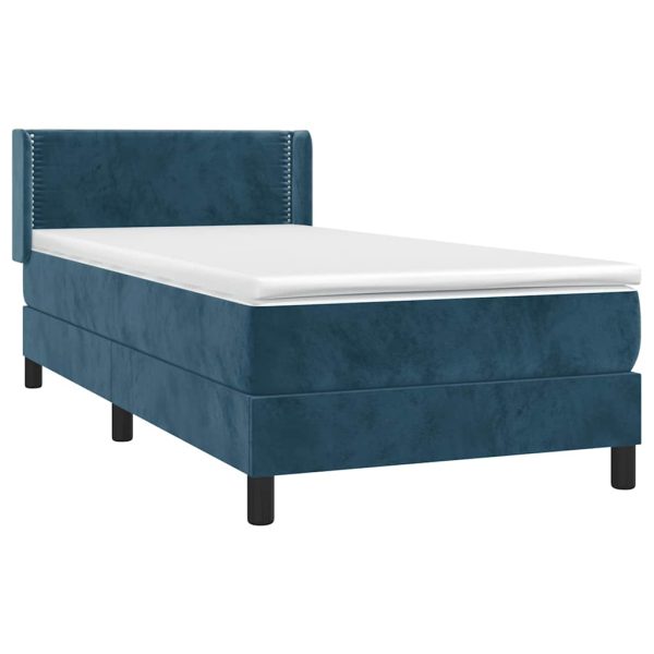 Pat box spring cu saltea, albastru închis, 90×200 cm, catifea