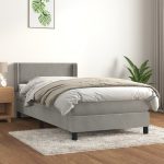 Pat box spring cu saltea, gri deschis, 100×200 cm, catifea