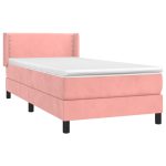 Pat box spring cu saltea, roz, 100×200 cm, catifea