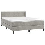 Pat box spring cu saltea, gri deschis, 140×190 cm, catifea