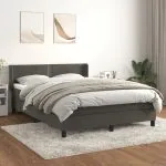 Pat box spring cu saltea, gri închis, 140×190 cm, catifea