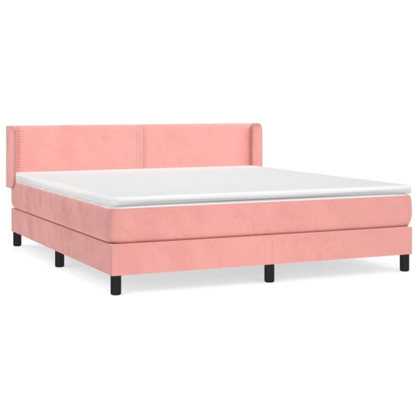 Pat box spring cu saltea, roz, 160×200 cm, catifea