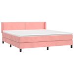 Pat box spring cu saltea, roz, 160×200 cm, catifea