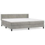 Pat box spring cu saltea, gri deschis, 200×200 cm, catifea