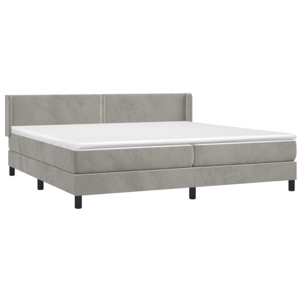 Pat box spring cu saltea, gri deschis, 200×200 cm, catifea