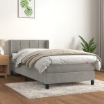 Pat continental cu saltea, gri deschis, 80×200 cm, catifea