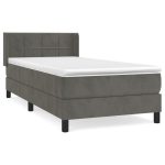 Pat box spring cu saltea, gri închis, 90×200 cm, catifea