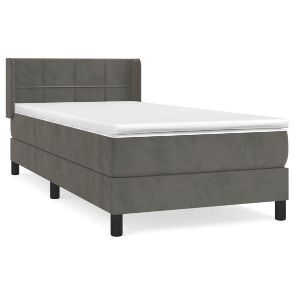 Pat box spring cu saltea, gri închis, 90×200 cm, catifea