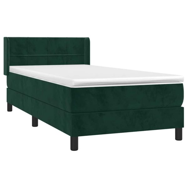 Pat box spring cu saltea, verde închis, 100×200 cm, catifea