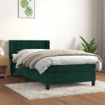 Pat box spring cu saltea, verde închis, 100×200 cm, catifea