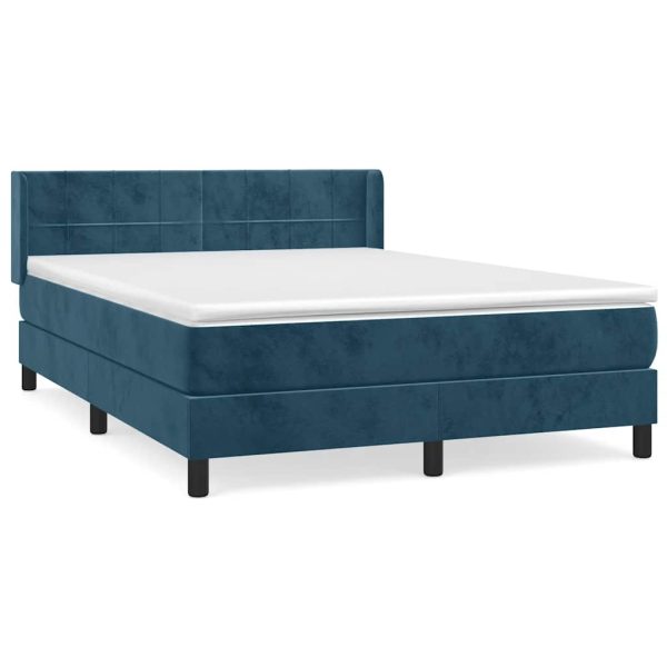 Pat box spring cu saltea, albastru închis, 140×200 cm, catifea