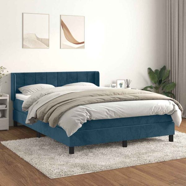 Pat box spring cu saltea, albastru închis, 140×200 cm, catifea