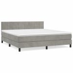 Pat box spring cu saltea, gri deschis, 160×200 cm, catifea
