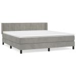 Pat box spring cu saltea, gri deschis, 160×200 cm, catifea