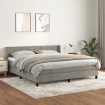 Pat box spring cu saltea, gri deschis, 160×200 cm, catifea