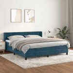 Pat box spring cu saltea, albastru închis, 160×200 cm, catifea