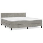 Pat box spring cu saltea, gri deschis, 180×200 cm, catifea