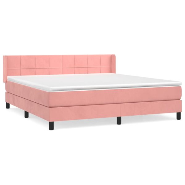 Pat box spring cu saltea, roz, 180×200 cm, catifea