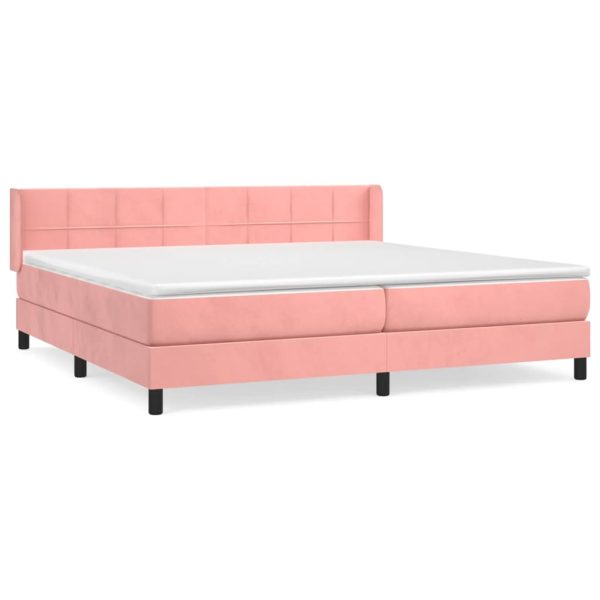 Pat box spring cu saltea, roz, 200×200 cm, catifea