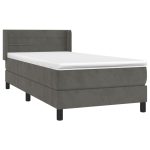 Pat box spring cu saltea, gri închis, 80×200 cm, catifea