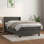 Pat box spring cu saltea, gri închis, 80×200 cm, catifea