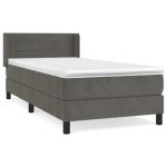 Pat box spring cu saltea, gri închis, 90×190 cm, catifea