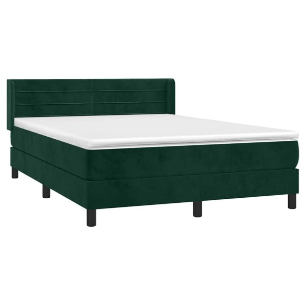 Pat box spring cu saltea, verde închis, 140×190 cm, catifea