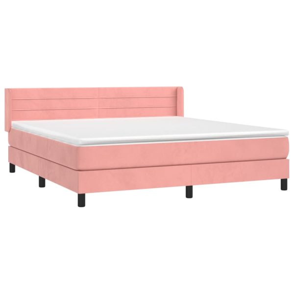 Pat box spring cu saltea, roz, 160×200 cm, catifea