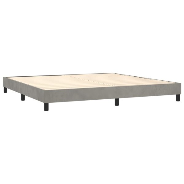 Pat box spring cu saltea, gri deschis, 200×200 cm, catifea