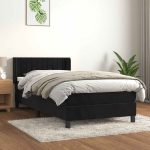 Pat box spring cu saltea, negru, 80×200 cm, catifea